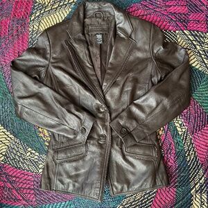 Y2K Jaclyn Smith Chocolate Leather Jacket Size 6